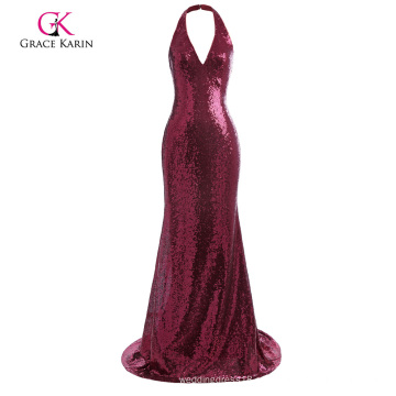 Grace Karin impresionante Sequined palabra de longitud Halter V-Neck Sequins vestido de noche de vestido de bola 7 Tamaño EE.UU. 4 ~ 16 GK001129-1